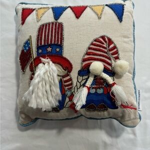 PATRIOTIC GARDEN GNOME THROW PILLOW. STARS AND STRIPES. USA FREEDOM 11” X 11”